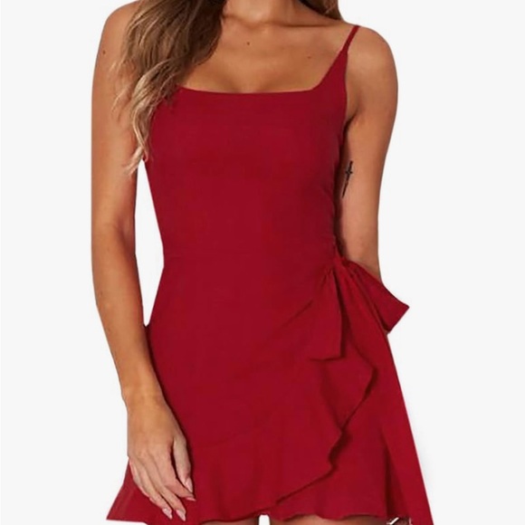 Amazon Red Dress Ruffle Hem Small - Picture 6 of 6